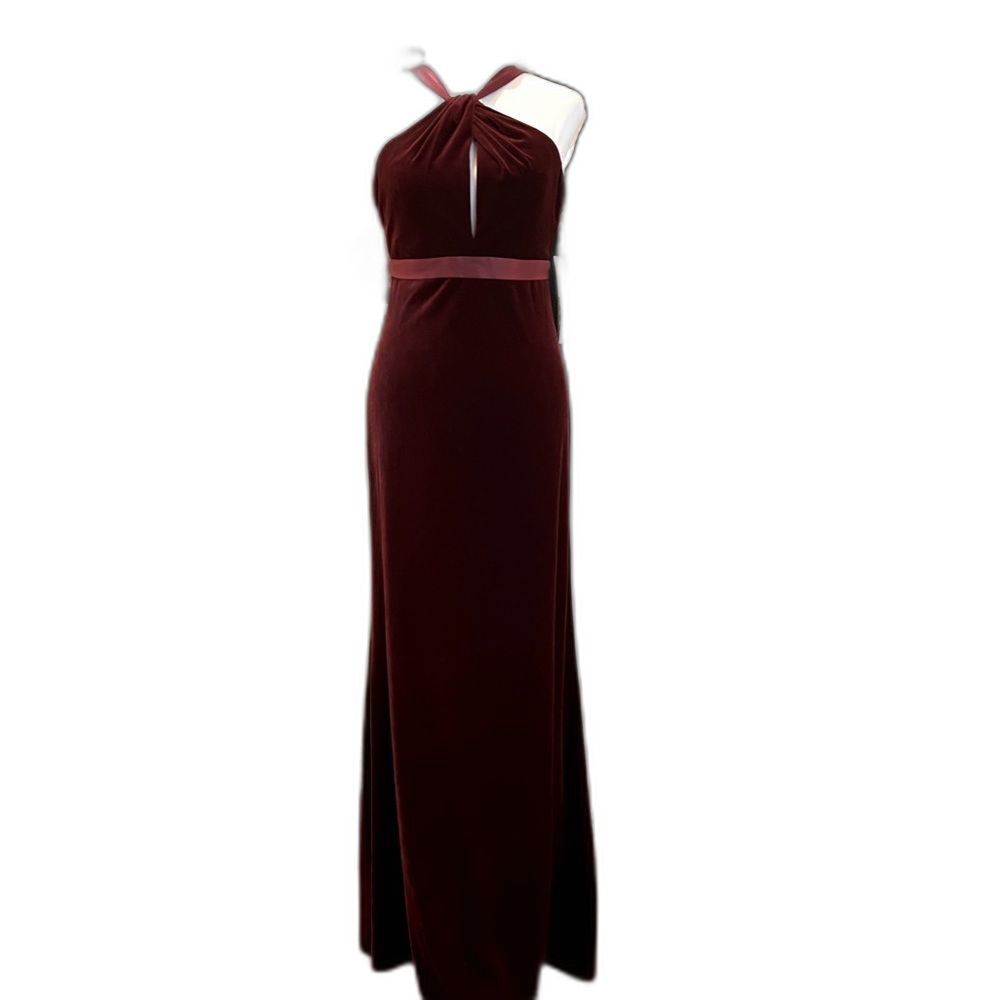 NWT - Aidan Mattox Satin-trimmed Velvet Burgundy Gown